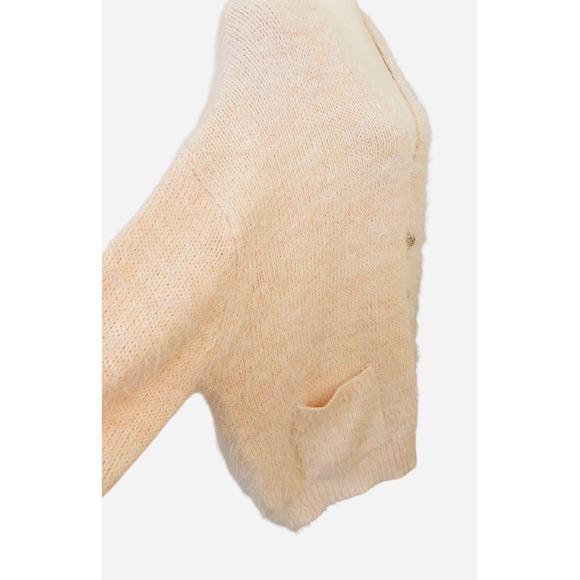 Dex Women's 1X Cozy Fuzzy Knit Cardigan Peach Button Front Pockets - Picture 5 of 9
